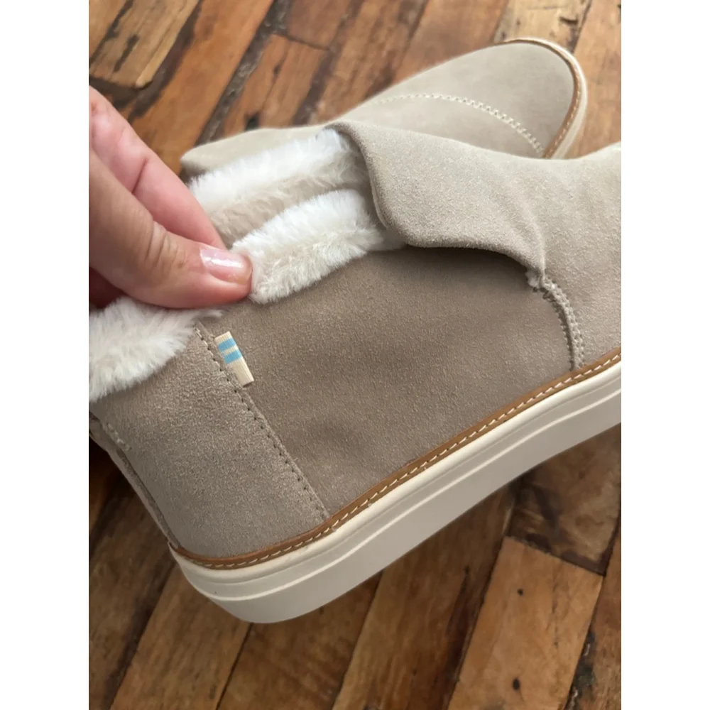 Women's TOMS Paxton Suede Faux Fur Slip-On Sneakers 9.5 Beige White